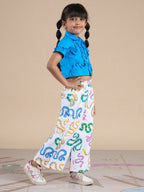 Snakes and Ladders Girls Blue Shirt and Multi Color Snake Print Pant Set from Siblings Collection | Grocsy