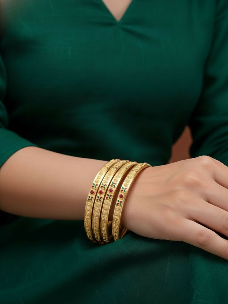 NVR Women Set of 4 Gold Plated Artificial Stone Bangle | Grocsy