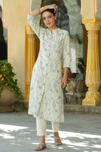 Juniper Women's Sky Blue Rayon Staple Printed A-Line Kurta | Grocsy