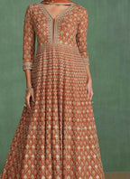 Vastranavya Brown Georgette Seroski Diamond Embroidered Sequins A Line Stunning Anarkali Suit | Grocsy