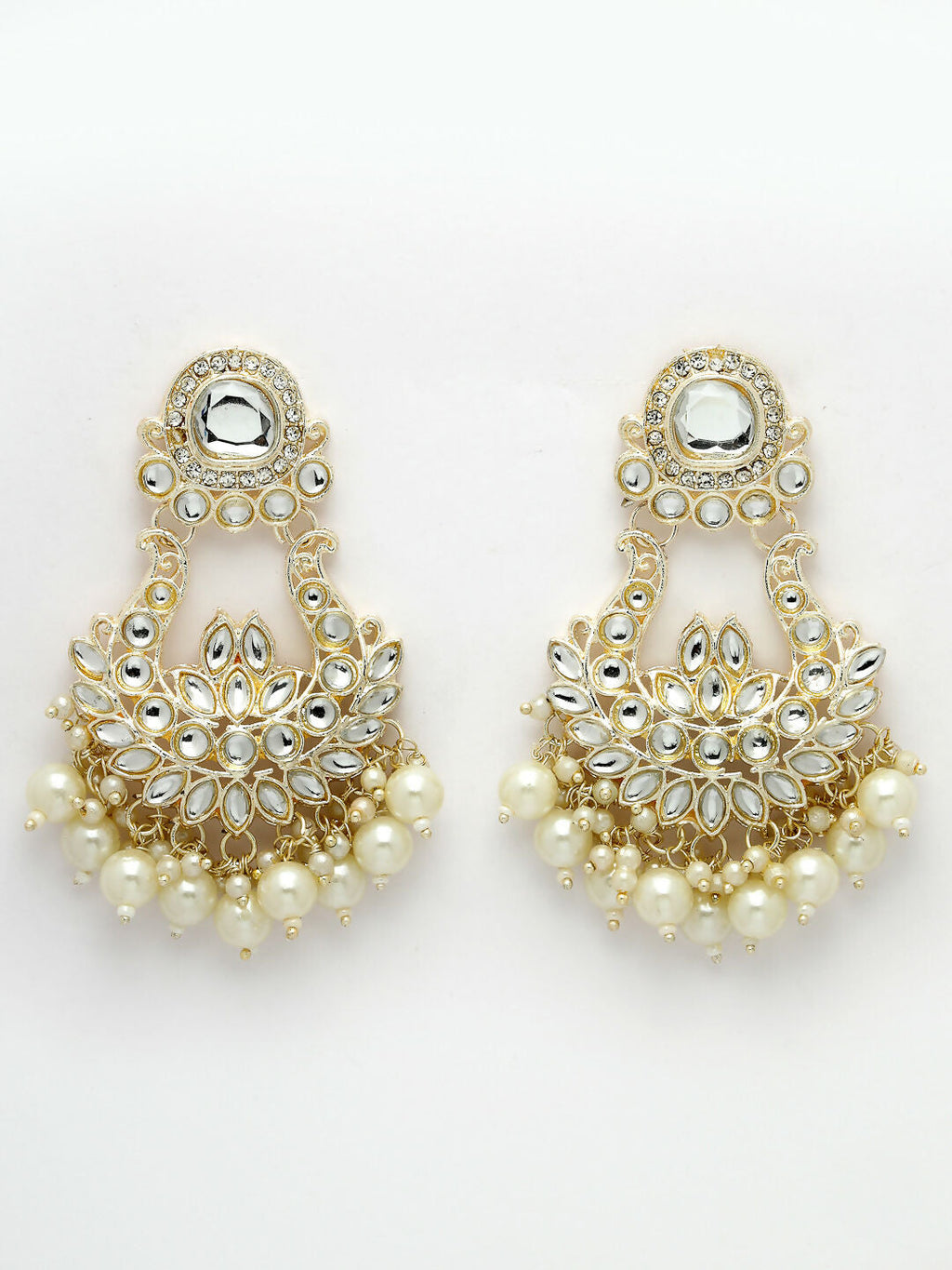 NVR Women Gold-Polished Kundan Chandbali Earrings | Grocsy