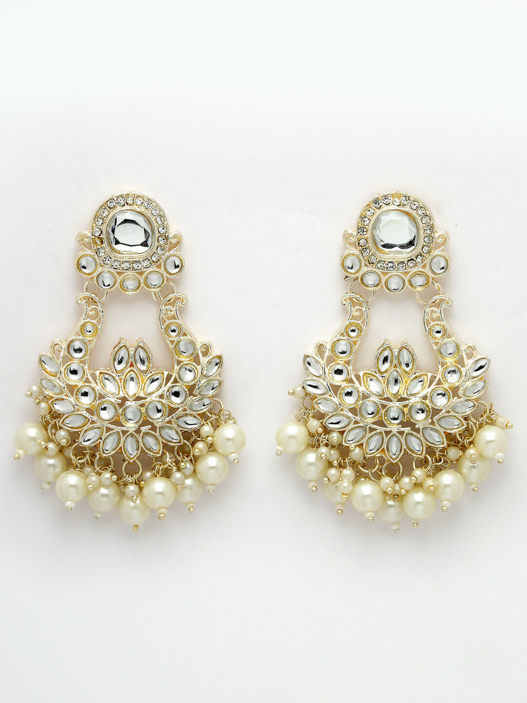 NVR Women Gold-Polished Kundan Chandbali Earrings | Grocsy