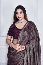 Morchari Purple Pure Chiffon Hand Embroidery Saree And Stitched Blouse | Grocsy