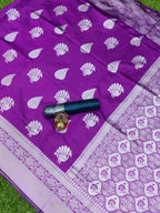 DEIANA'S Beautiful Designer Golden zari Soft Lichi Silk Saree - Purple | Grocsy
