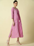 Myshka Women's Pink Floral Printed Gown Dress | Grocsy