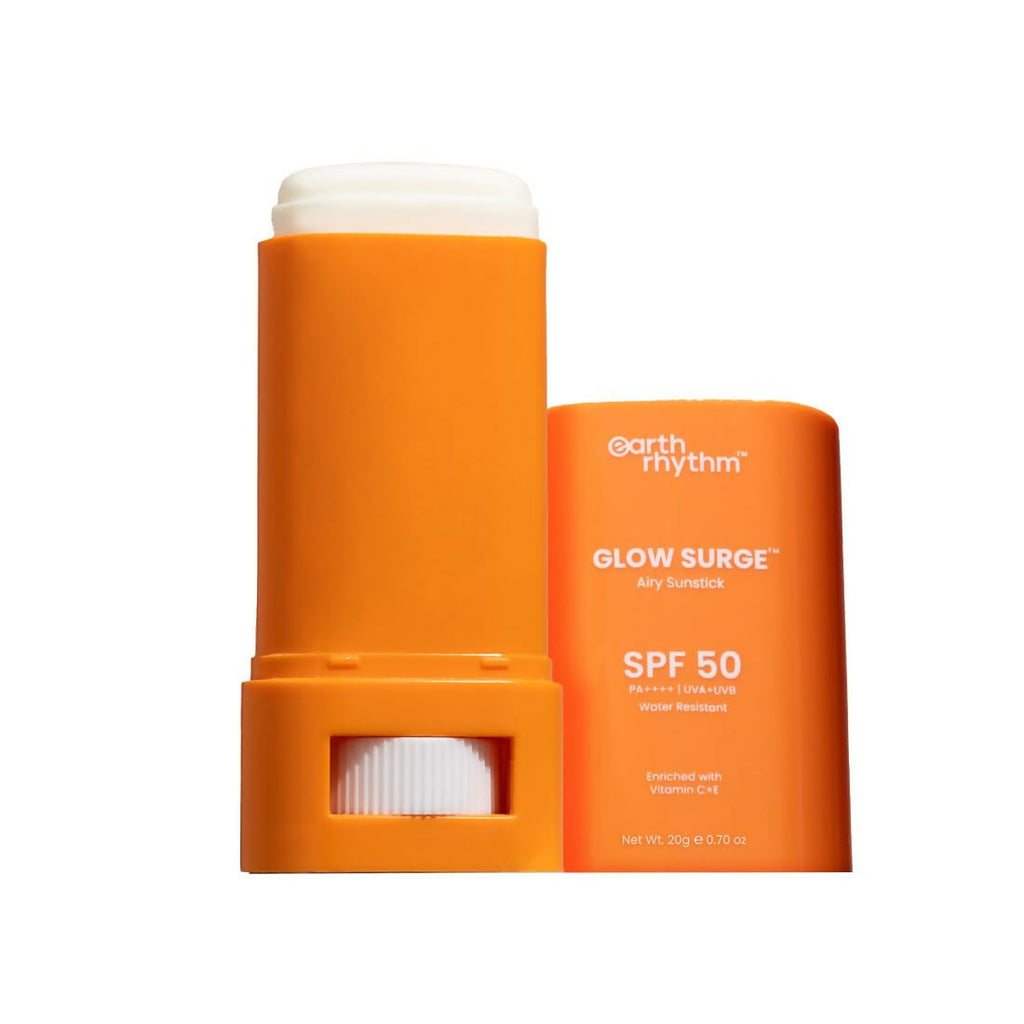 Earth Rhythm Glow Sunscreen Stick SPF 50 PA++++ with Vitamin C, Zinc Oxide, Vitamin E, Water Resistant, Lightweight, No white cast | Grocsy