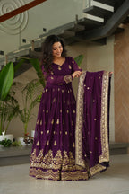 Joban Fashion Purple Georgette Sequence Embroidery Work Kurta Set | Grocsy