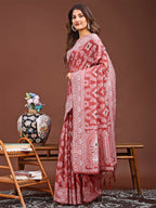 Shree Shyam Fashion Pankhuri Peach Linen Cotton Saree | Grocsy