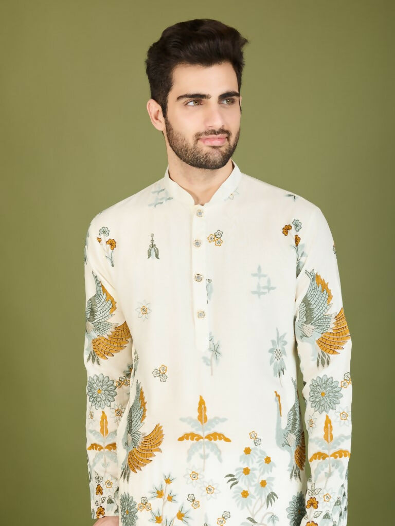Vastranavya Exclusive Wedding Wear Viscose Rayon Thread Embroidered Work Kurta | Grocsy