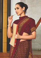 Joban Fashion Red Crepe Silk with Traditional Print Saree | Grocsy