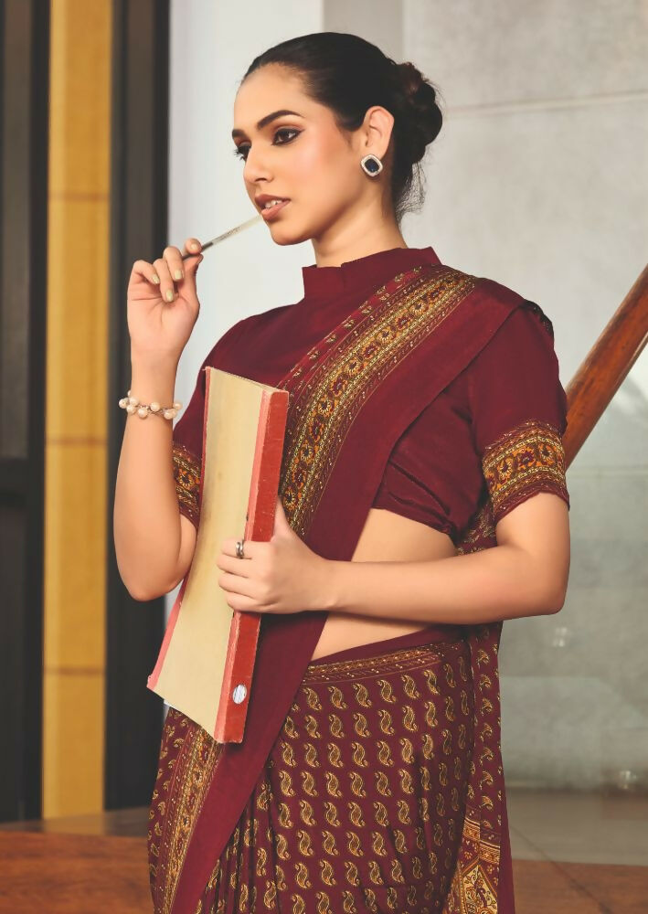 Joban Fashion Red Crepe Silk with Traditional Print Saree | Grocsy