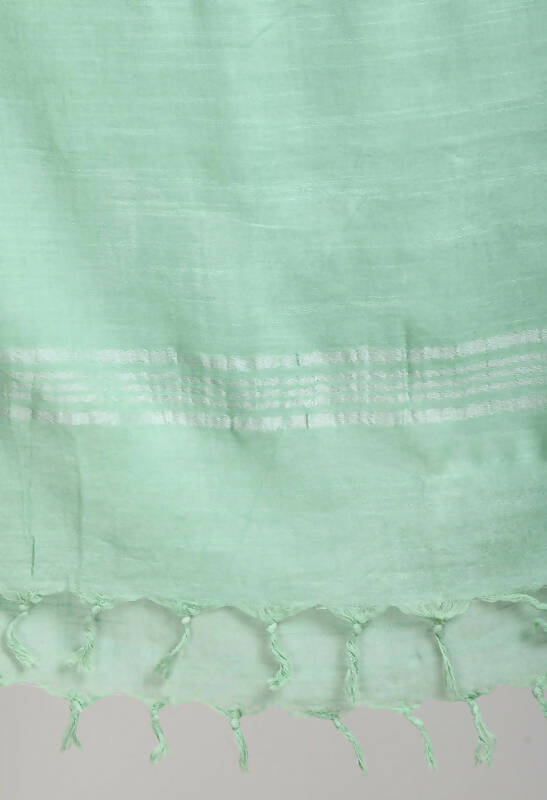 Mominos Fashion Moeza Women's Linen Cotton Silver Border Pista Green Dupatta | Grocsy
