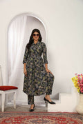 Jyoti Fashion Women's Black Chanderi Silk Floral Print with Side Pocket Kurtis & Sets | Grocsy