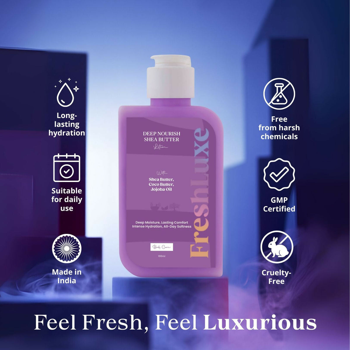 FreshLuxe Shea Butter Lotion with Coco Butter & Jojoba Oil For Deep Moisturization | Grocsy