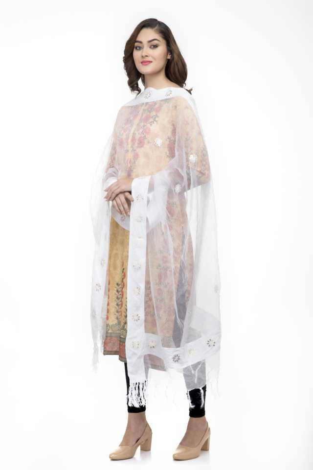 Mominos Fashion White Orgenza Gota Flower Dupatta | Grocsy