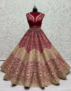 Jyoti Fashion Women's Rani Pink Velvet Fancy Dori & Sequins Multi Thread Embroidered with Diamond Work Wedding Lehenga Choli | Grocsy