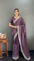 Vastranavya Purple Chinnon Silk Embroidery Multi Sequence & Arco Cut Work Ready to Wear Saree | Grocsy