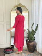 The52 Rani Gorgeous Embroidered Chanderi Silk Fabric Straight Kurta Pant with Dupatta Set | Grocsy