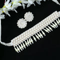Mominos Fashion Johar Kamal Off White Handicraft Pearls Necklace with Earrings For Women