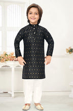Neera Trendz Black Jacquard Zari Work Kid's Kurta With Pyjama | Grocsy