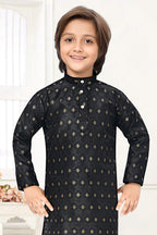 Neera Trendz Black Jacquard Zari Work Kid's Kurta With Pyjama | Grocsy