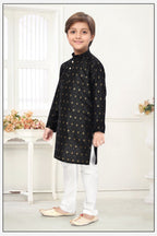 Neera Trendz Black Jacquard Zari Work Kid's Kurta With Pyjama | Grocsy