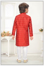 Neera Trendz Orange Jacquard Zari Work Kid's Kurta With Pyjama | Grocsy