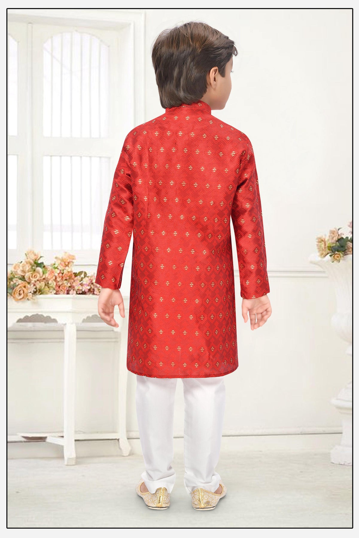 Neera Trendz Orange Jacquard Zari Work Kid's Kurta With Pyjama | Grocsy