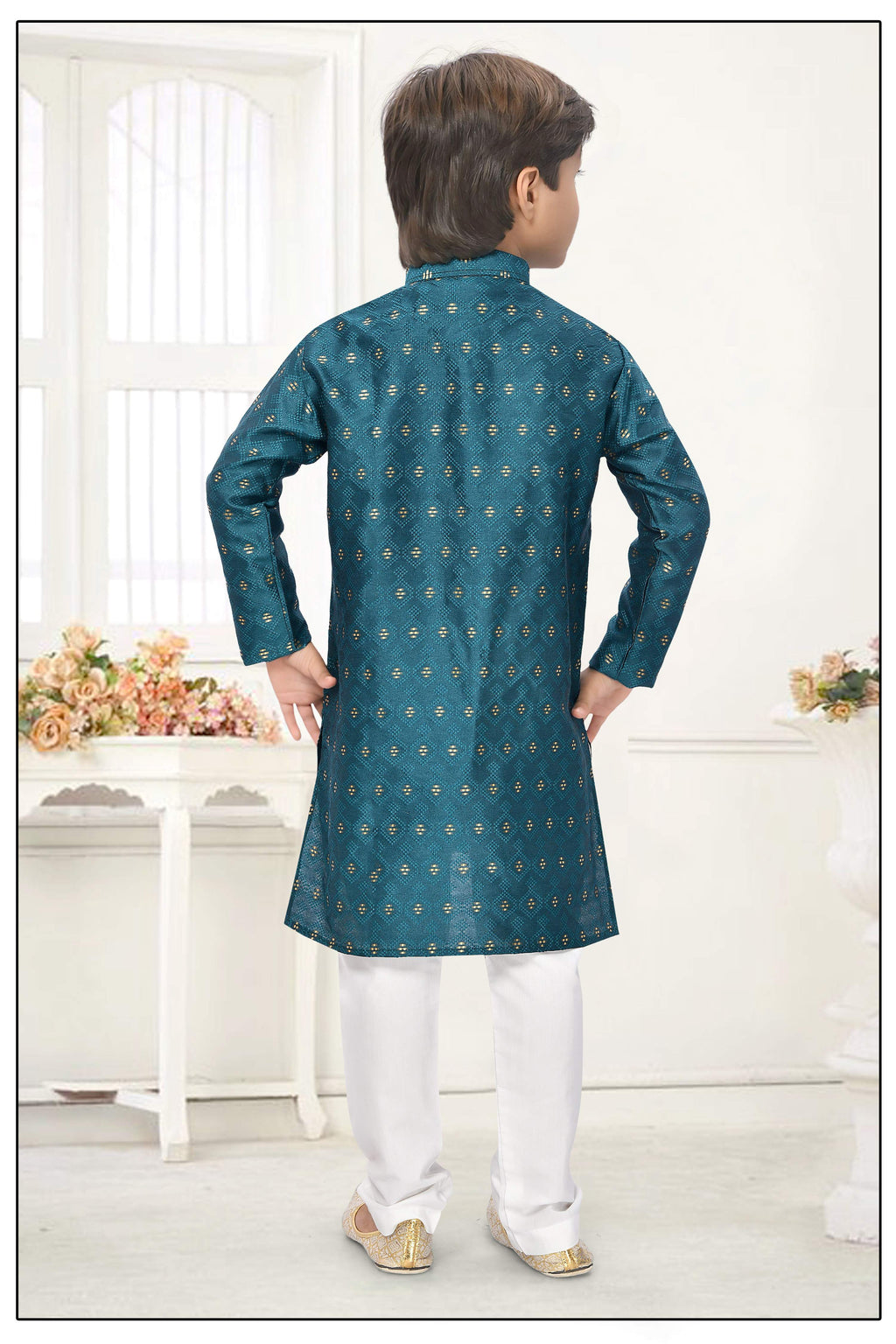 Neera Trendz Rama Jacquard Zari Work Kid's Kurta With Pyjama | Grocsy