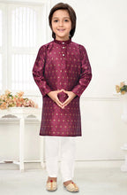 Neera Trendz Wine Jacquard Zari Work Kid's Kurta With Pyjama | Grocsy