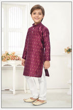 Neera Trendz Wine Jacquard Zari Work Kid's Kurta With Pyjama | Grocsy