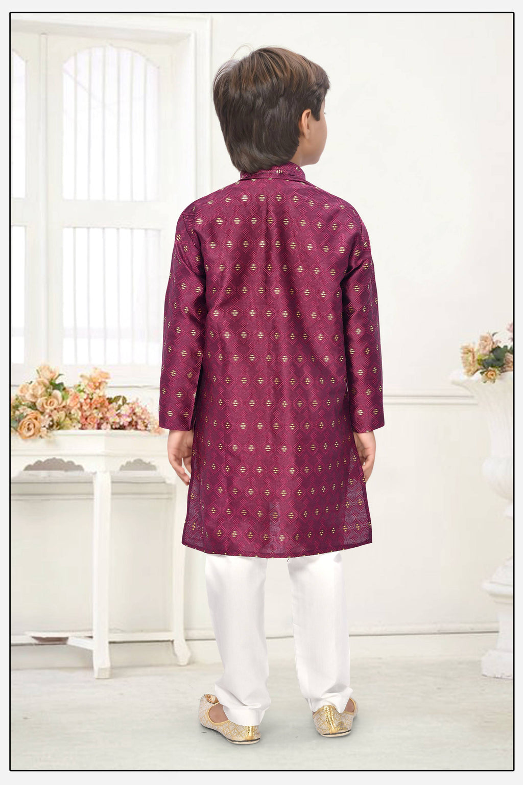 Neera Trendz Wine Jacquard Zari Work Kid's Kurta With Pyjama | Grocsy