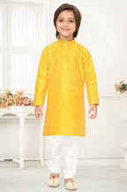 Neera Trendz Yellow Jacquard Zari Work Kid's Kurta With Pyjama | Grocsy