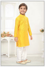 Neera Trendz Yellow Jacquard Zari Work Kid's Kurta With Pyjama | Grocsy