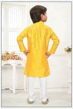 Neera Trendz Yellow Jacquard Zari Work Kid's Kurta With Pyjama | Grocsy