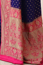 Joban Fashion Navy Blue Crepe Chiffon Pure Handloom Banarasi Silk Saree | Grocsy
