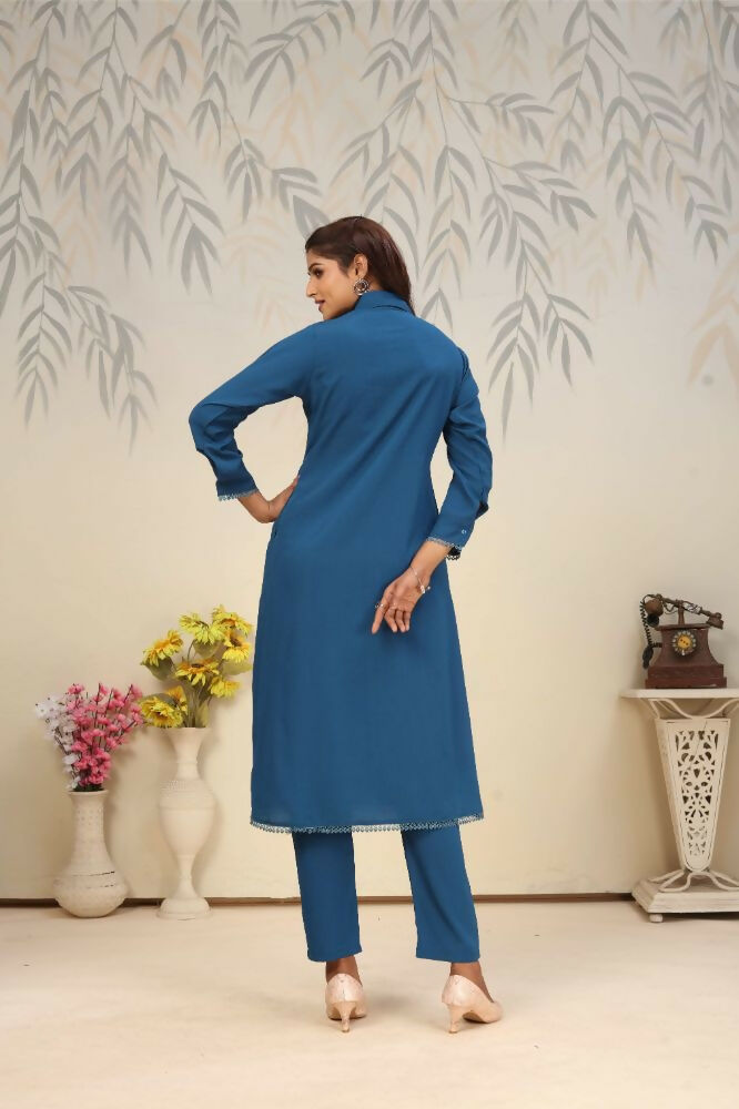 Jyoti Fashion Women's Blue Rinkal Cotton Plain with Side Pocket Kurtis & Sets | Grocsy
