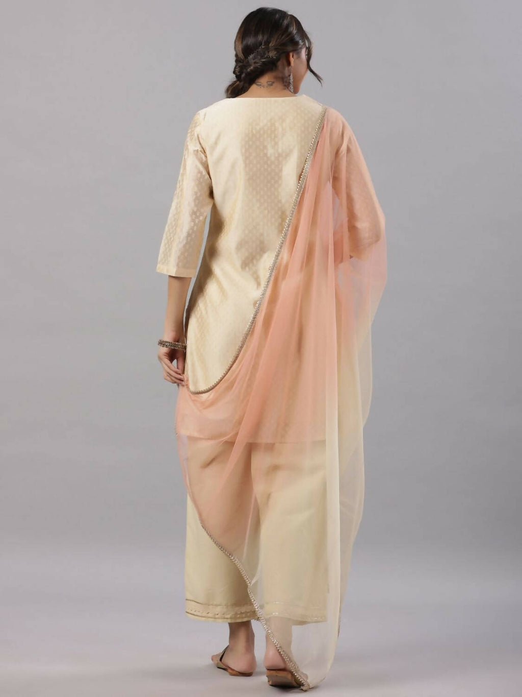 Juniper Women Gold Modal Chanderi Embroidered Kurta, Pants and Dupatta Set | Grocsy