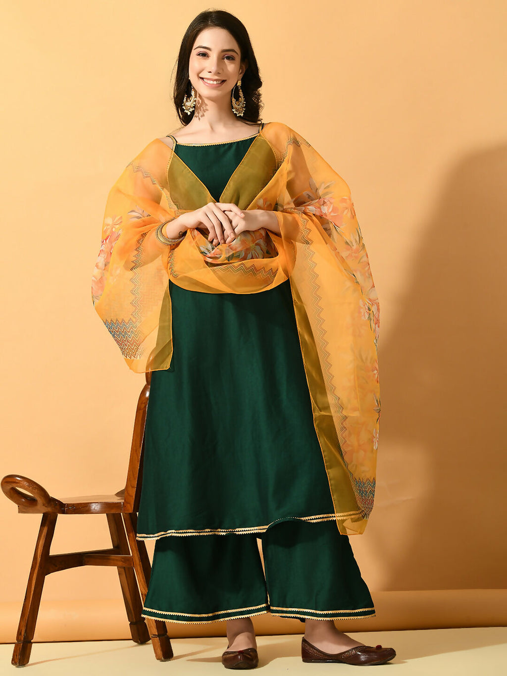 Myshka Women's Green Solid Party Kurta Sets | Grocsy