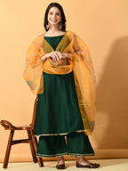 Myshka Women's Green Solid Party Kurta Sets | Grocsy