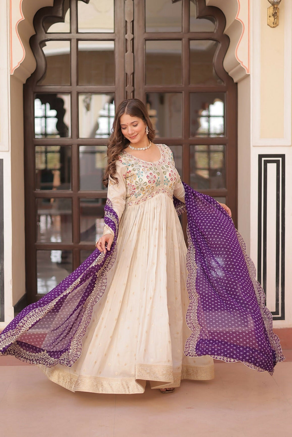 Joban Fashion Purple Jacquard Sequence Embroidery Work Kurta Set | Grocsy