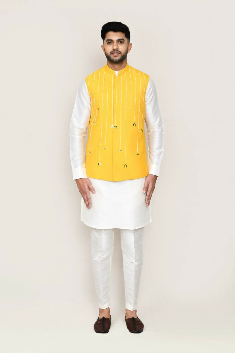 Joban Fashion White Colored Art Silk Fabric Kurta, Jacket With Straight Fit Pant | Grocsy
