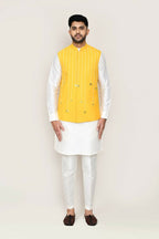 Joban Fashion White Colored Art Silk Fabric Kurta, Jacket With Straight Fit Pant | Grocsy