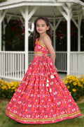 Aayaa Designer Printed Silk Pink Kids Lehenga Choli - Pink | Grocsy