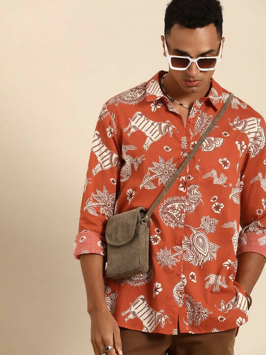 Orange Men Pure Cotton Relaxed Opaque Printed Casual Resort Shirt - Mahotsav | Grocsy