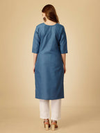 Jyoti Fashion Women's Denim Blue Cotton Blend Embroidered Kurta Pant Set | Grocsy