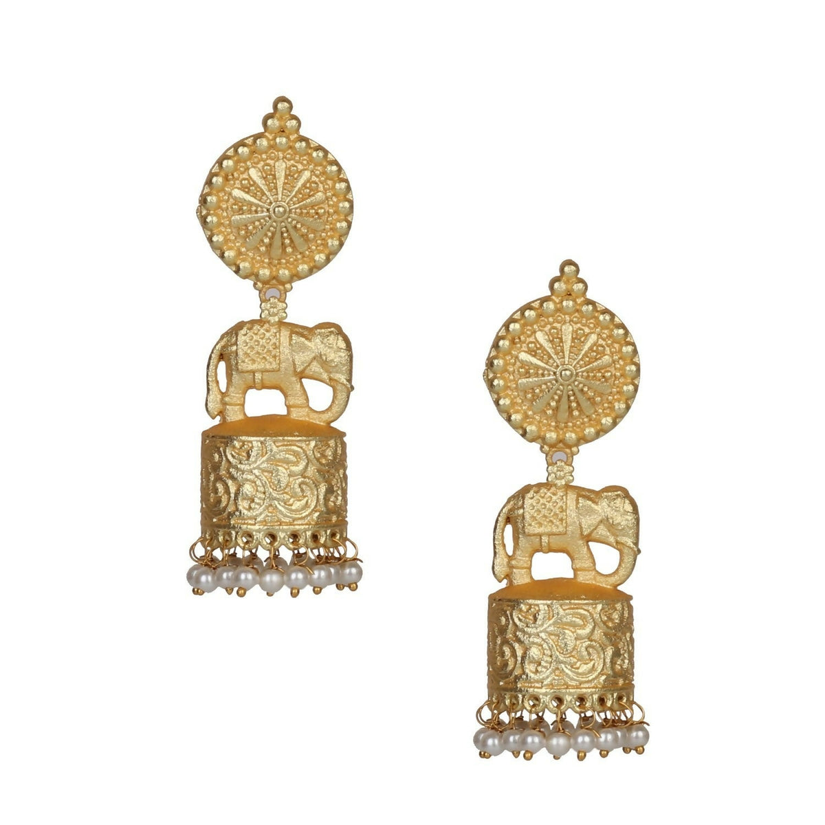 Joban Fashion Women Matte Gold Brass Jhumka | Grocsy