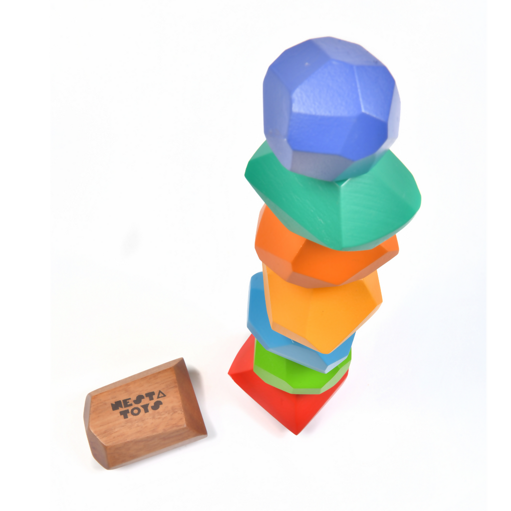Nesta Toys Wooden Balancing Stones, Rainbow Stacking Toy for Kids, Montessori Toy (8 Pcs) | Grocsy