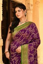 Joban Fashion Purple Crepe Chiffon Pure Handloom Banarasi Silk Saree | Grocsy