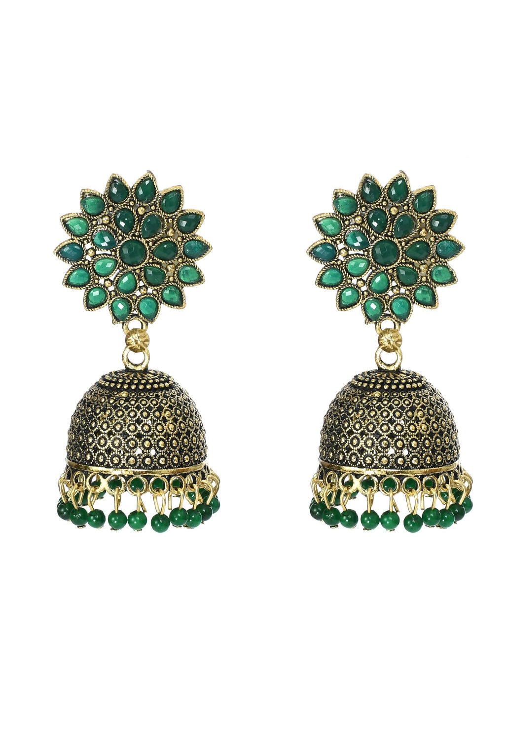 Mominos Fashion Johar Kamal Beautiful Kundan Work Jhumka With Green Beads